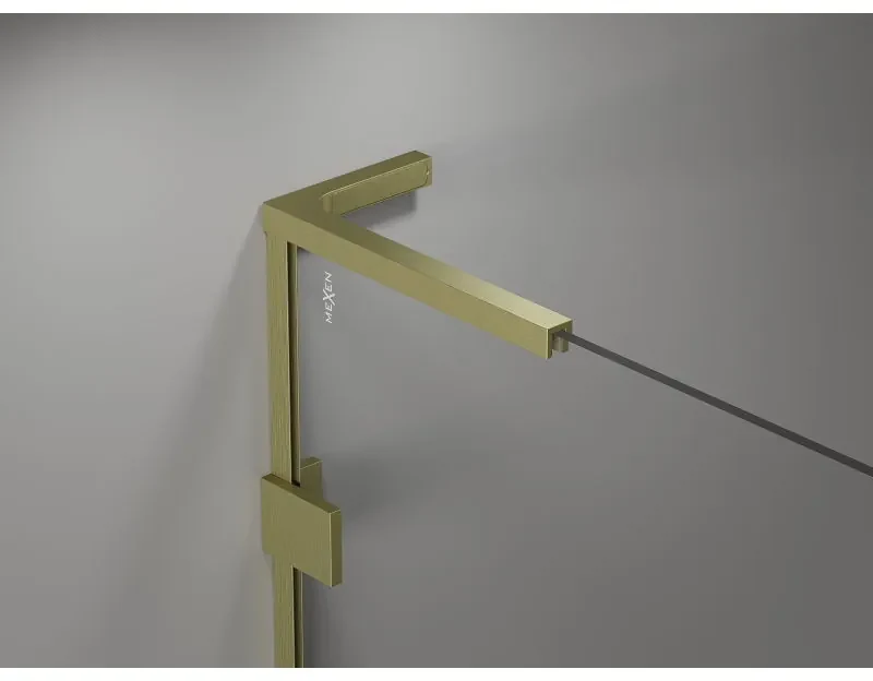 Mexen Lunar, L pravý výklopný päťuholníkový sprchový kút 100 x 80 cm, 8mm číre sklo, zlatý matný profil, 831L-100P-080L-55-00-P