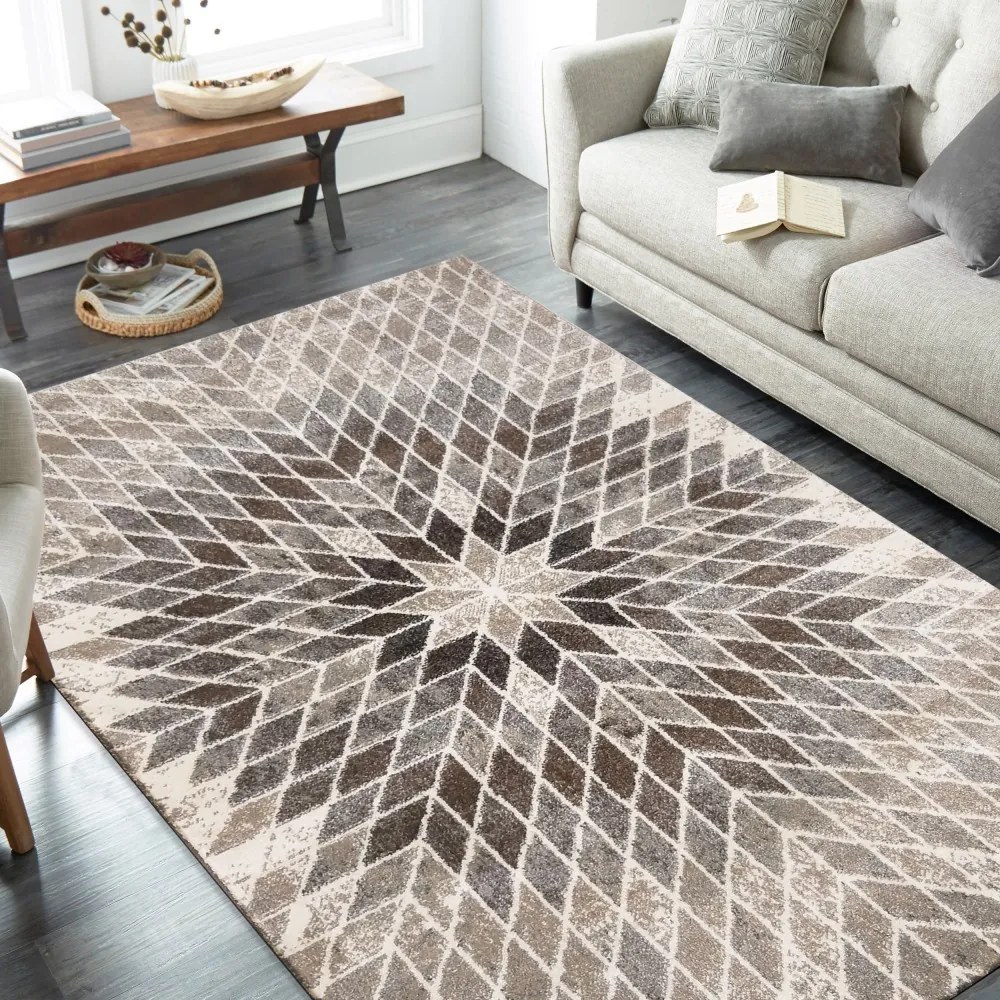 Moderný dizajnový bežový koberec s prírodnými motívmi
