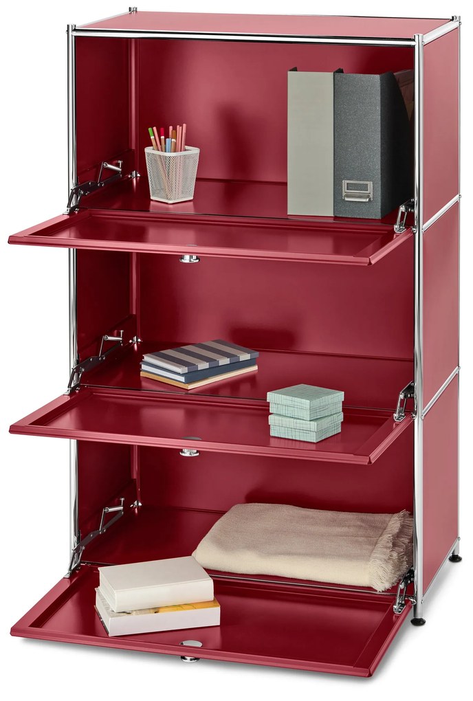 Komoda »CN3« s 3 výklopnými priečinkami, červená