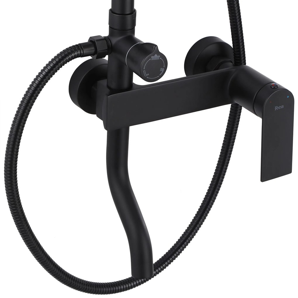 Rea Storm, sprchová-vaňová súprava dažďovou hlavovou a ručnou sprchovou hlavicou, čierna matná, REA-P9532