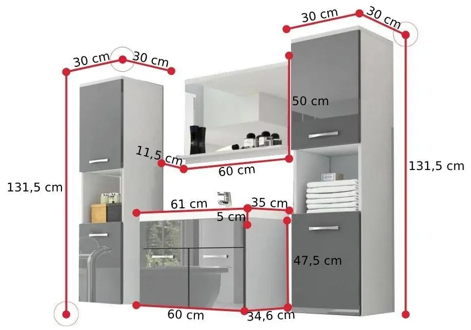 Kúpeľňová zostava BOTTON XL s umývadlom - biela/biela lesk