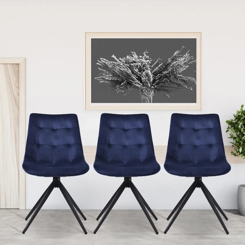 Jedálenská stolička Merna - zamat - Tmavo modrá