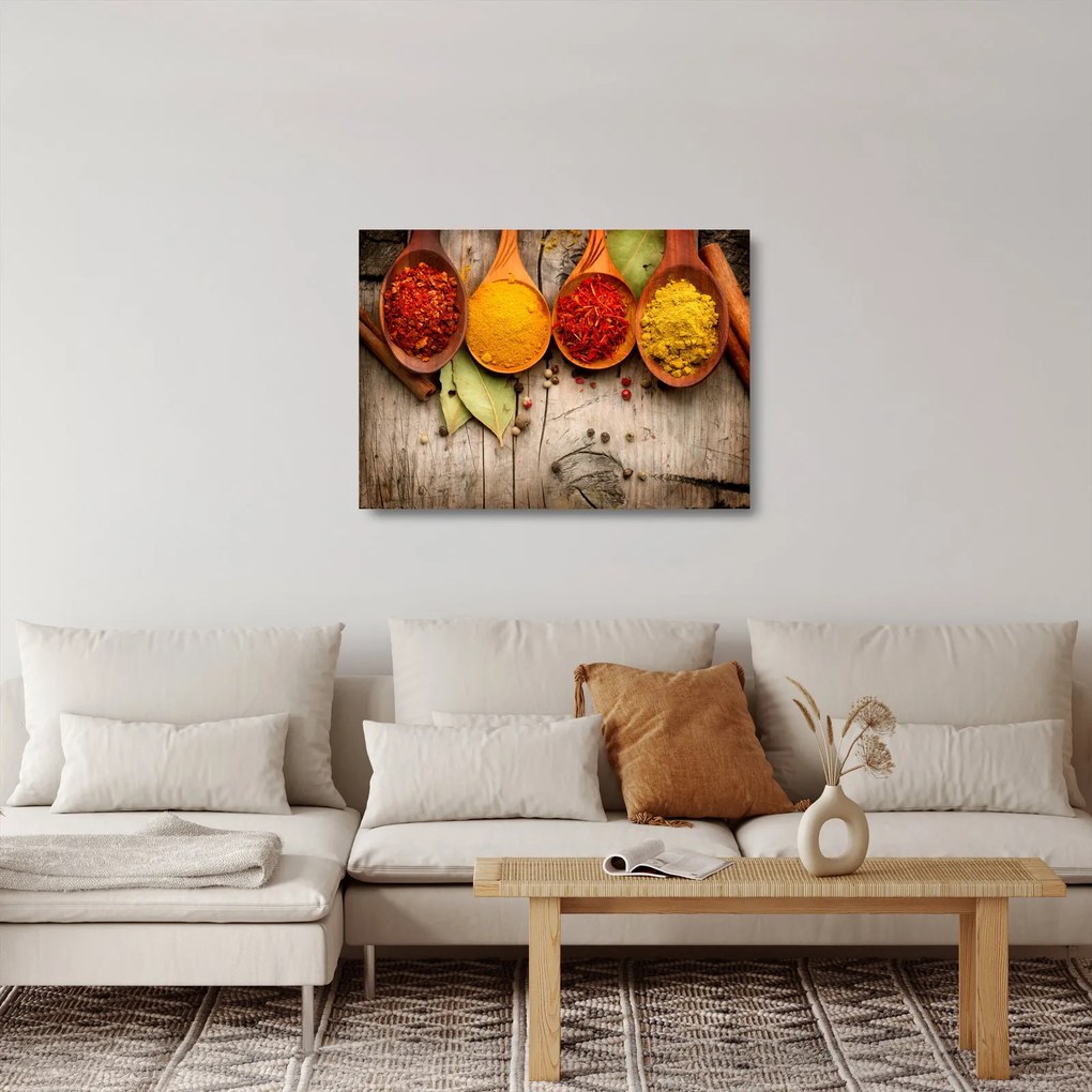 Sklenený obraz - Korenie na dreve (70x50 cm)