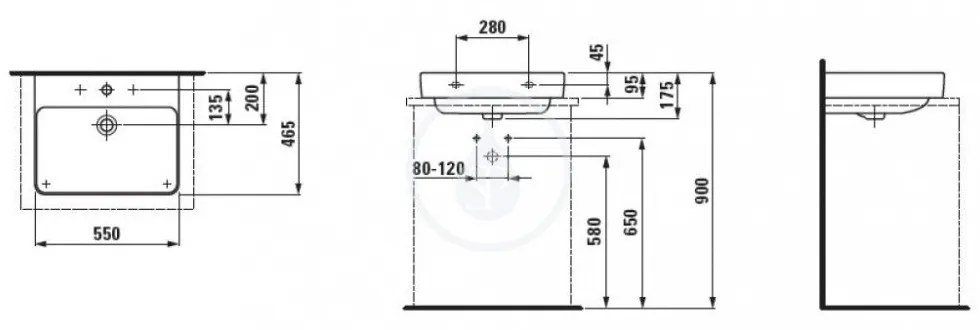 LAUFEN Pro S Umývadlo, 550 mm x 465 mm, 3 otvory na batériu, biela H8169620001081