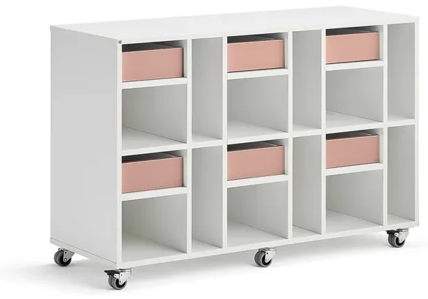 Úložná skriňa CASPER, 6 zásuviek, 12 priehradiek, biela, tmavoružová