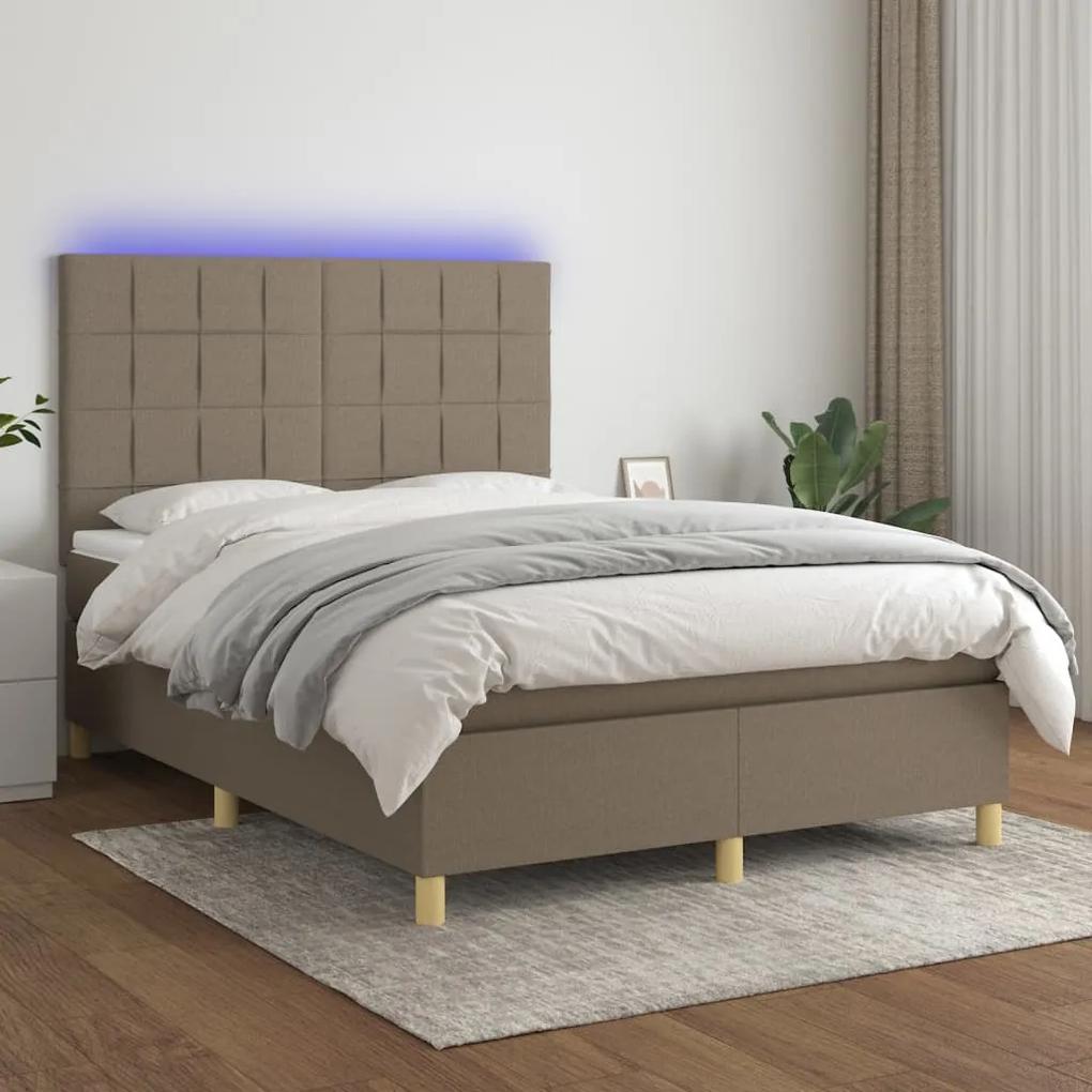 Posteľ boxsping s matracom a LED sivohnedá 140x190 cm látka 3135433