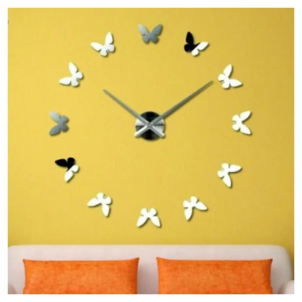 Nástenné hodiny moderne hodiny na stenu luxus hodiny vyrobené z plastu MOTYLOVO 12S001-3D Wall Clock HEU+