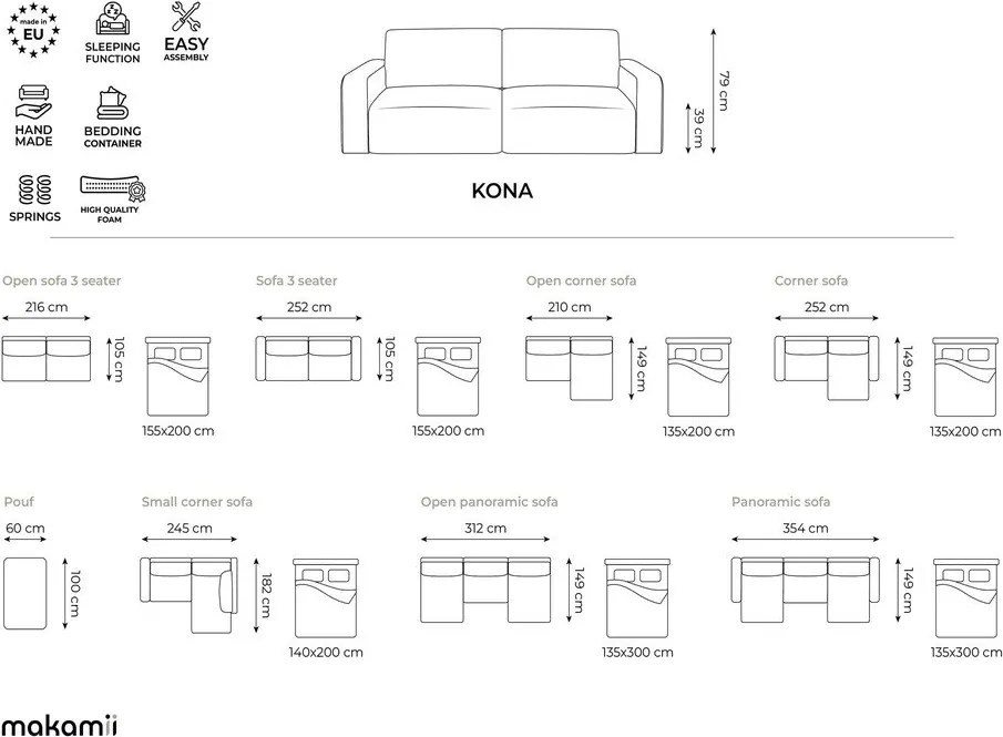 Krémová ženilková rozkladacia/s úložným priestorom pohovka 252 cm Kona – Makamii