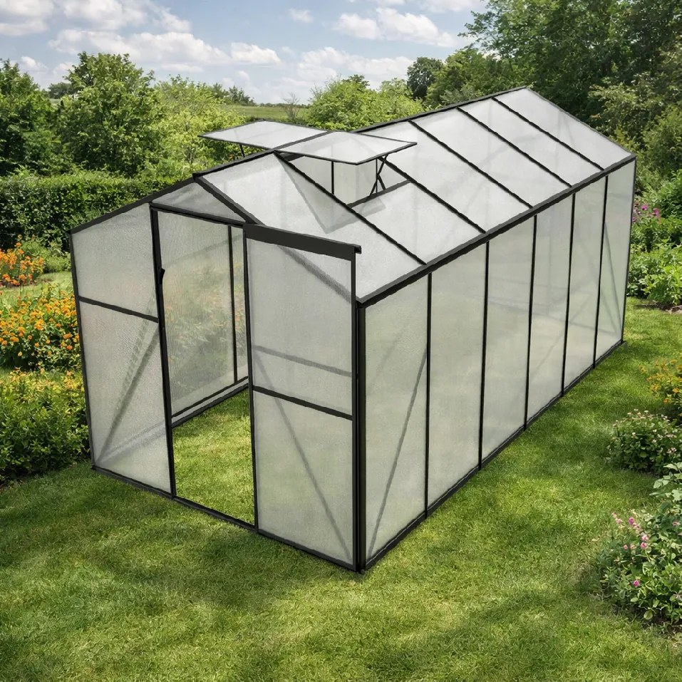 Skleník so základňou BestBerg BBGH‑1206B / 7,05 m² / 371 × 190 × 206 cm / čierna