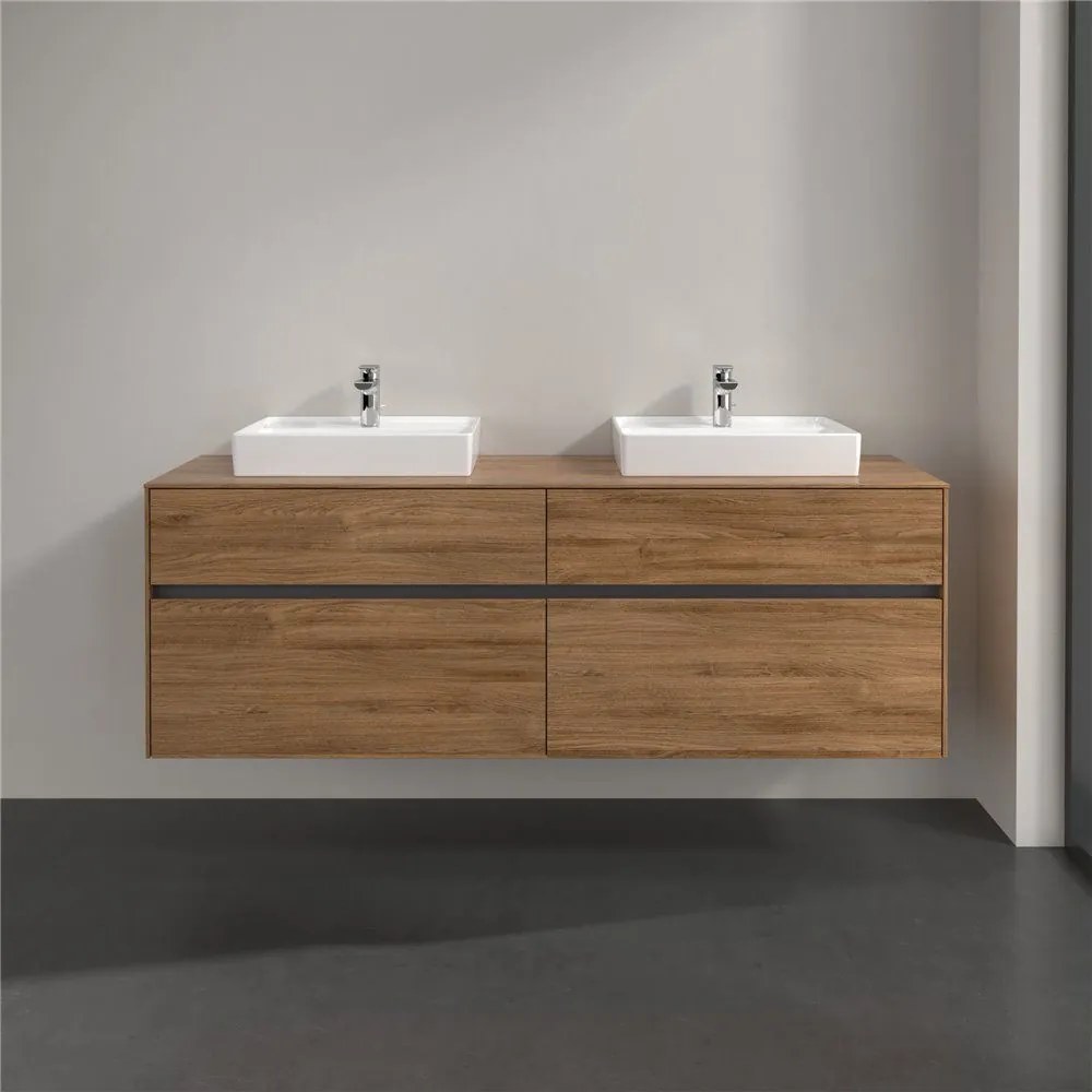 VILLEROY &amp; BOCH Collaro závesná skrinka pod dve umývadlá na dosku, 4 zásuvky, 1600 x 500 x 548 mm, Oak Kansas, C02100RH