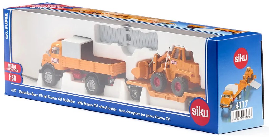 SIKU Super – súprava Mercedes-Benz 710 prevážajúca nakladač 411 Bölling, 1:50