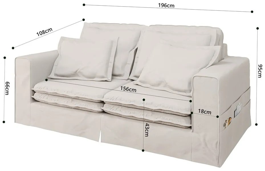 Krémovobiela pohovka 196 cm Nora – Ropez