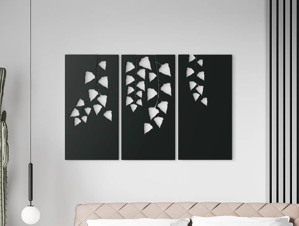 drevko 3-dielny obraz Listy brezy Rozmer obrazu: 28 x 44,5 cm, Farba dekorácie: Čierna
