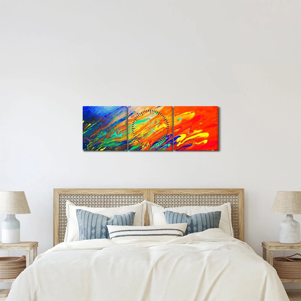 Obraz - Farebná abstrakcia (s hodinami) (90x30 cm)