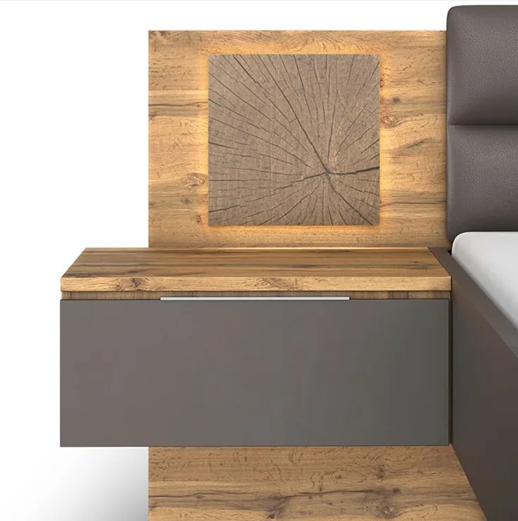 Posteľ s nočnými stolíkmi Capri 180x200 cm, dub wotan/šedá