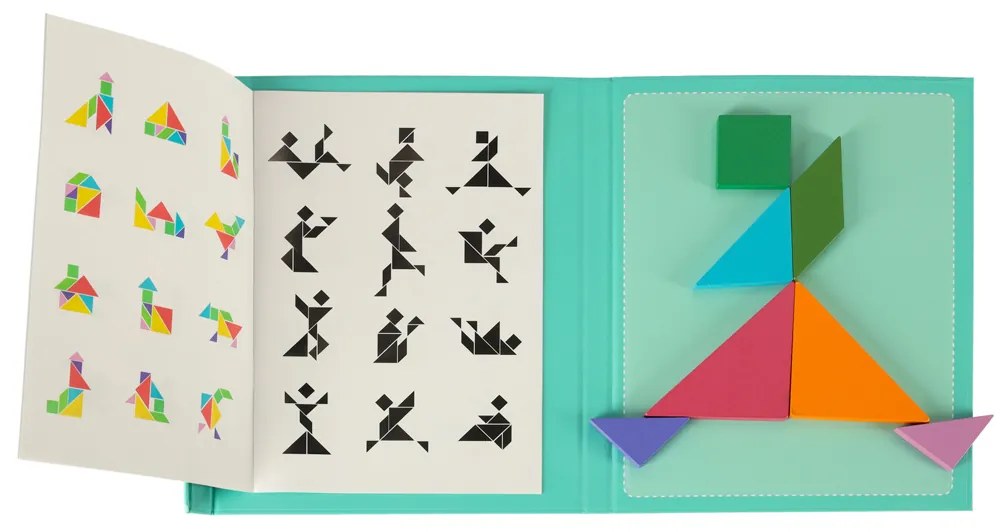 KIK Magnetická knižka Tangram 3D – drevený magnetický puzzle set pre deti, Montessori