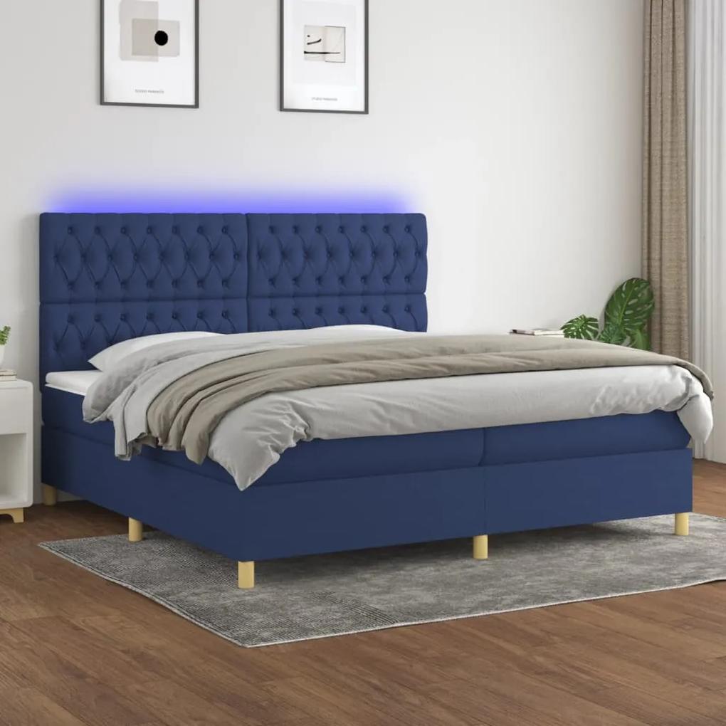 Posteľ boxsping s matracom a LED modrá 200x200 cm látka 3135707