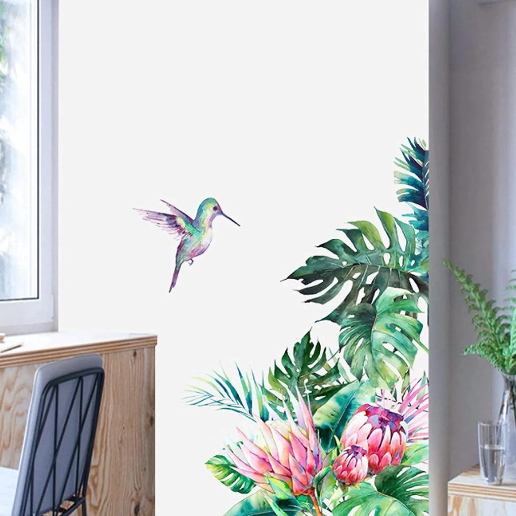 Veselá Stena Samolepka na stenu na stenu Kolibrík s kvetmi