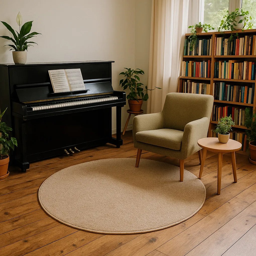 AladinWorld Expres, Kusový koberec Velur Ultra béžový kruh, 400x400 (priemer) kruh, béžová, obývacia izba