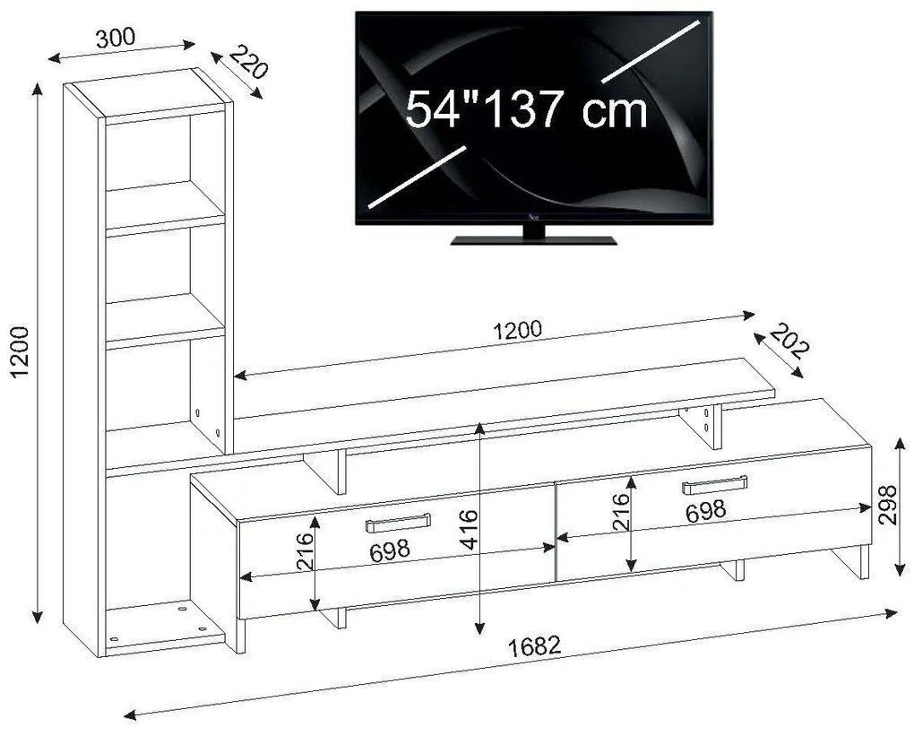 Dizajnový TV stolík Haddie 168,2 cm biely