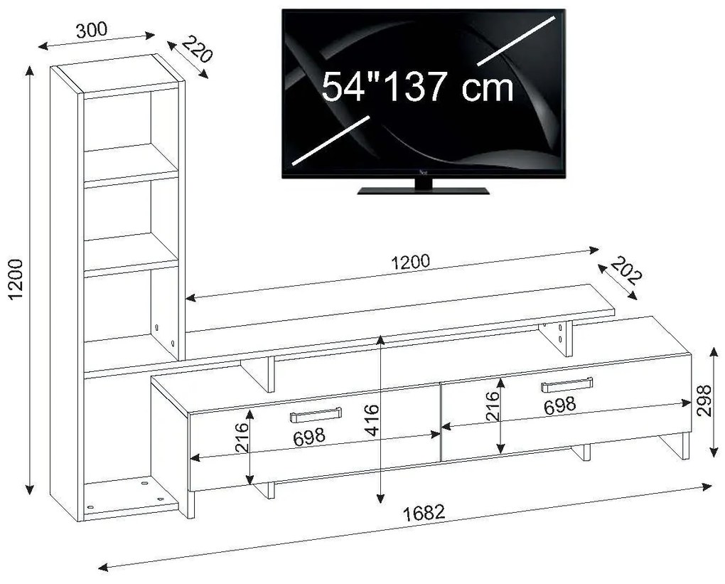 Dizajnový TV stolík Haddie 168,2 cm biely