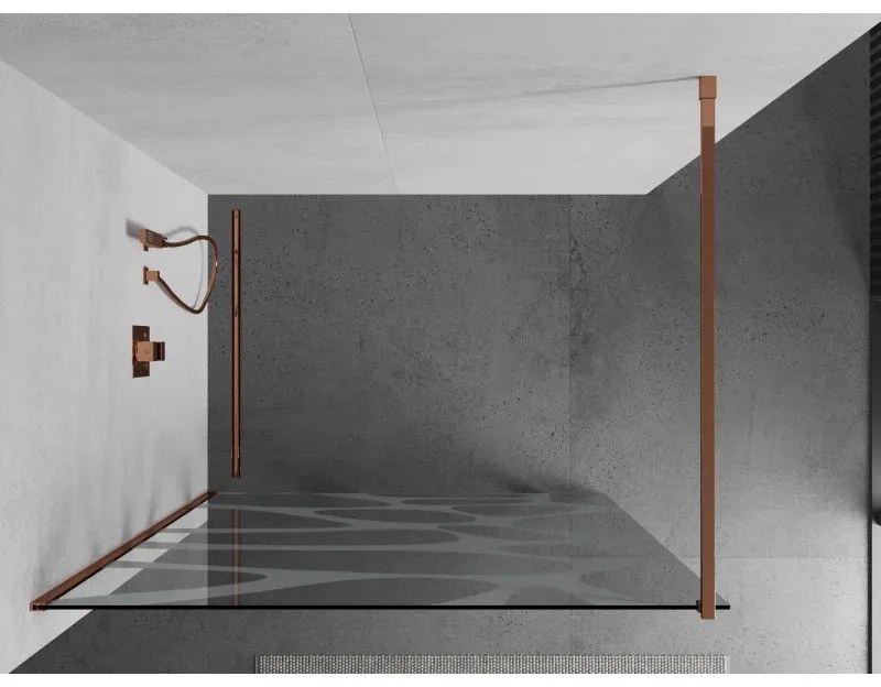 Mexen, Mexen Kioto ścianka prysznicowa Walk-in 130 x 200 cm, biały wzór 8 mm, różowe złoto - 800-130-101-60-97