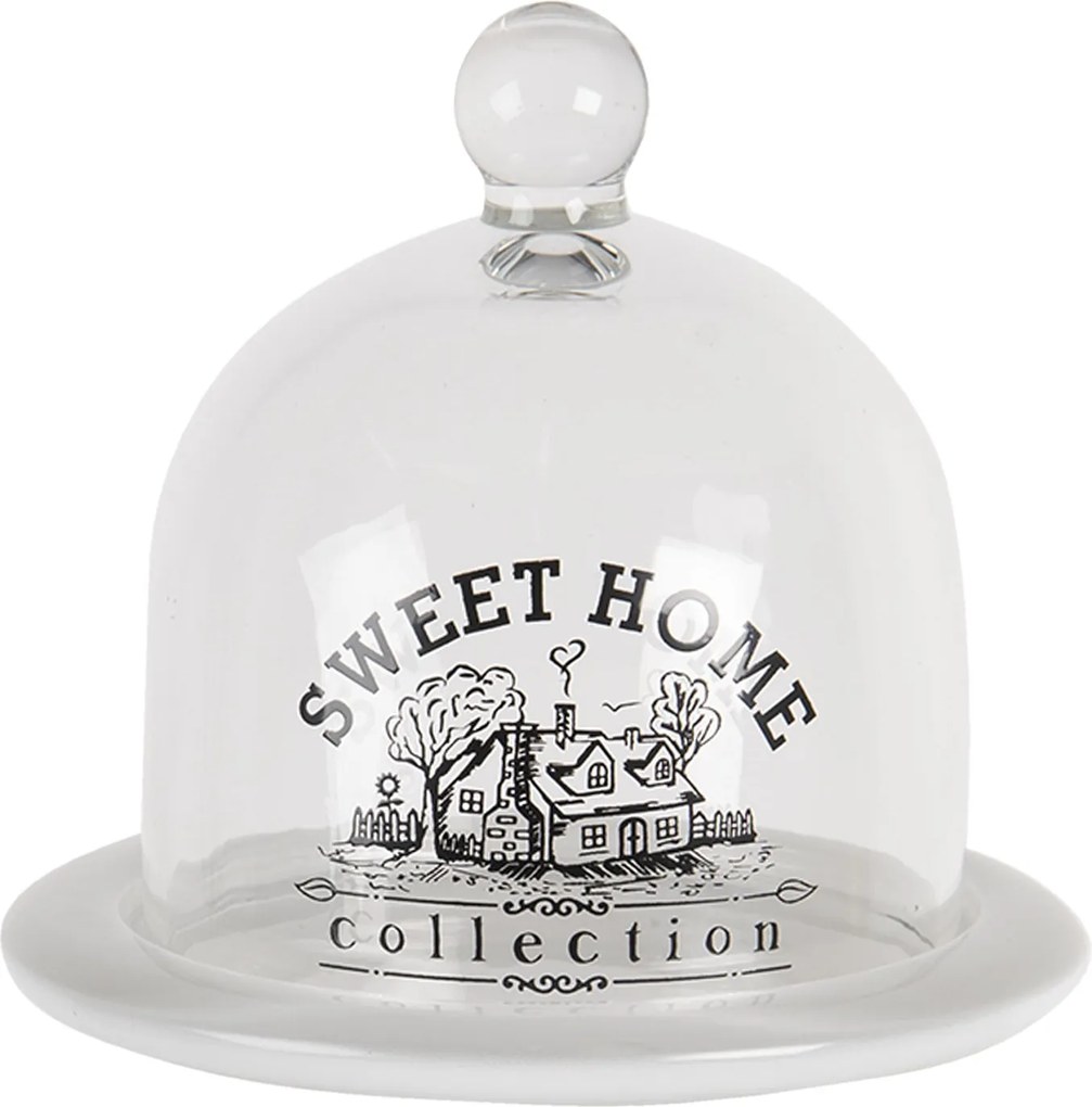 Sklenený poklop Sweet Home s bielou miskou - Ø 13 cm