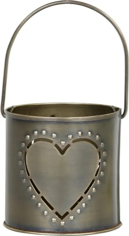 Mosadzný antik kovový svietnik so srdiečkom a držadlom Heart - 8*8 cm