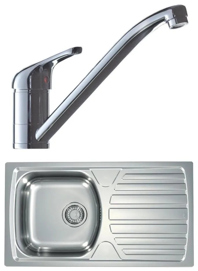 ALVEUS SETA259 - Kuhinjsko pomivalno korito BASIC + kuhinjska mešalna pipa RIVIERA 14,8 cm saten/krom