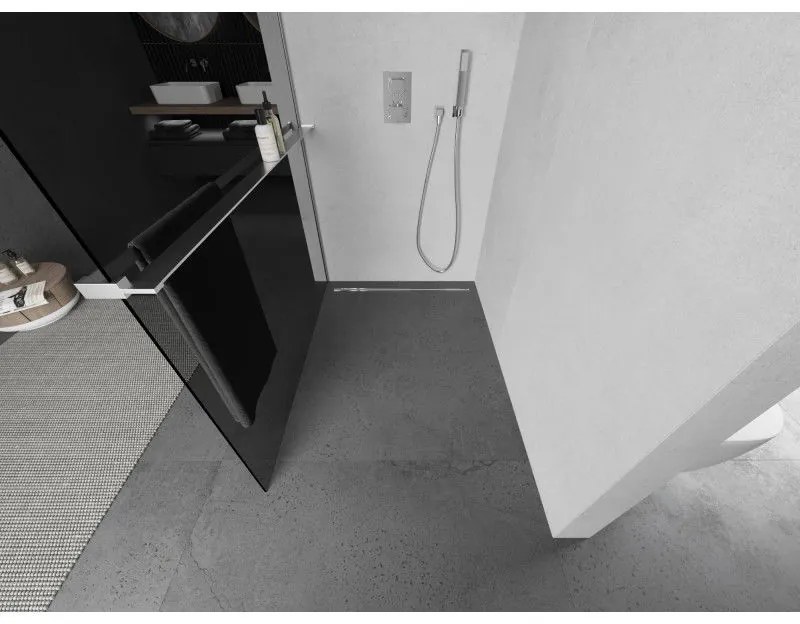 Mexen Kioto+ L, sprchová zástena Walk-In s poličkou a vešiakom 90 x 200 cm, 8mm šedé sklo, chrómový profil, 800-090-123-01-40