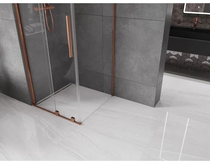 Mexen Velar, sprchový kút s posuvnými dverami 100(dvere) x 100(stena) cm, 8mm číre sklo, ružové zlato, 871-100-100-01-60