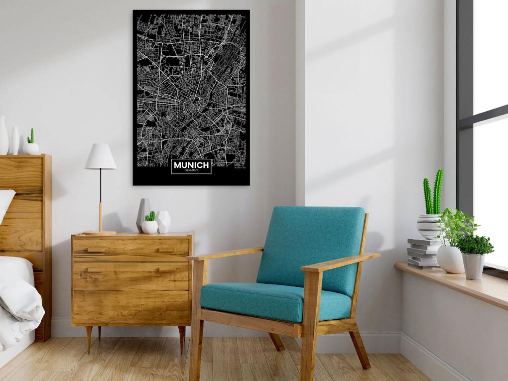 Artgeist Obraz - Dark Map of Munich (1 Part) Vertical Veľkosť: 20x30, Verzia: Premium Print