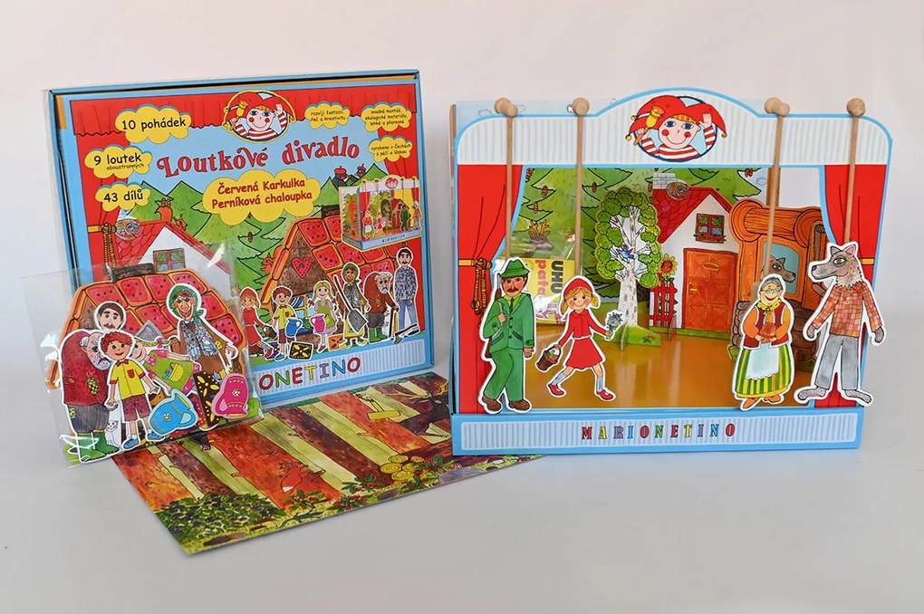 MARIONETINO Bábkové divadlo – Červená Čiapočka a Janko a Marienka (kompletný set, 9 bábok)