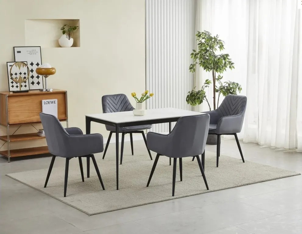 Otočné Kreslo NANA - tmavosivý zamat / čierne nohy