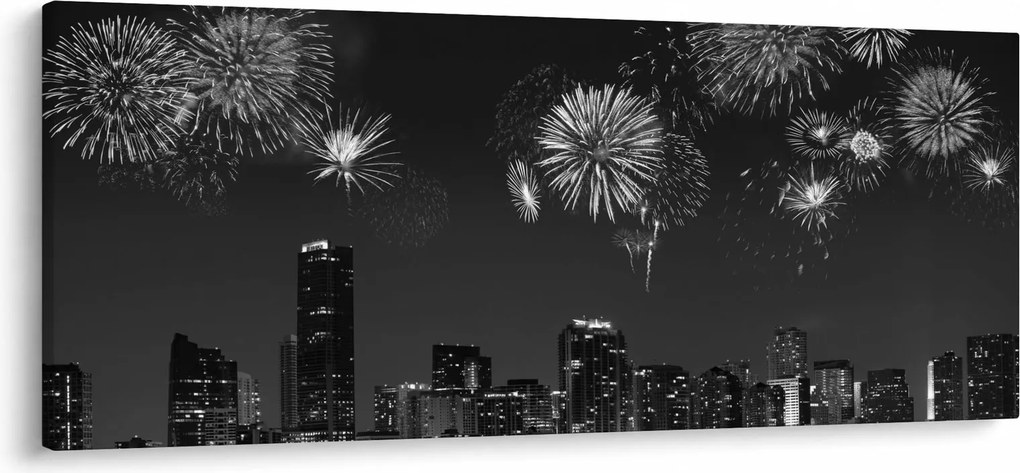 Obraz - Ohňostroj v Miami, čiernobiela (120x50 cm)