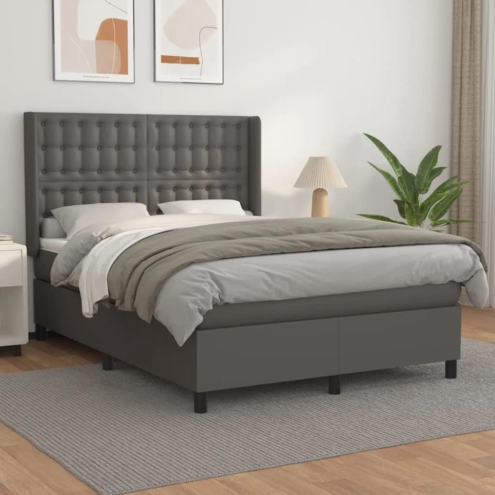 Boxspring posteľ s matracom sivá 140x190 cm umelá koža 3132499
