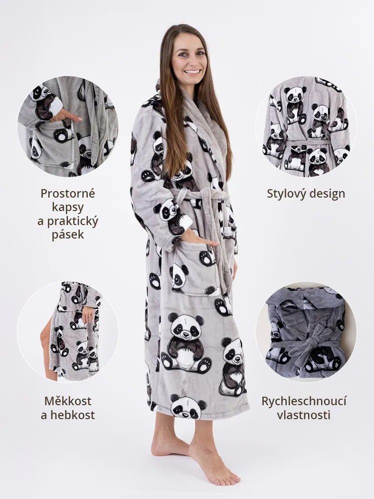 Mikroplyšový župan Ema - Panda veľkosť L