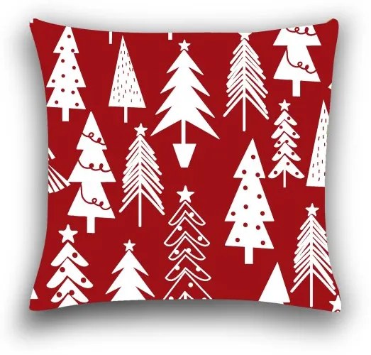 Sada obliečok z mikrovlákna + dekoračný povlak na vankúš 40x40 cm CHRISTMAS TREES červené