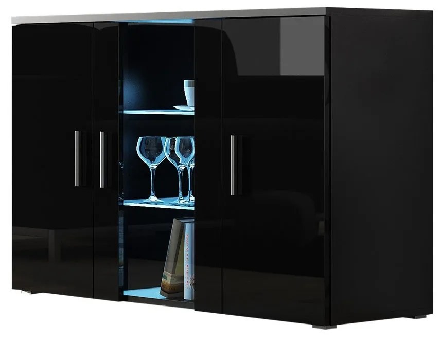 Komoda Boho B7, Osvetlenie: osvetlenie LED biele, Farby: biela / biely lesk