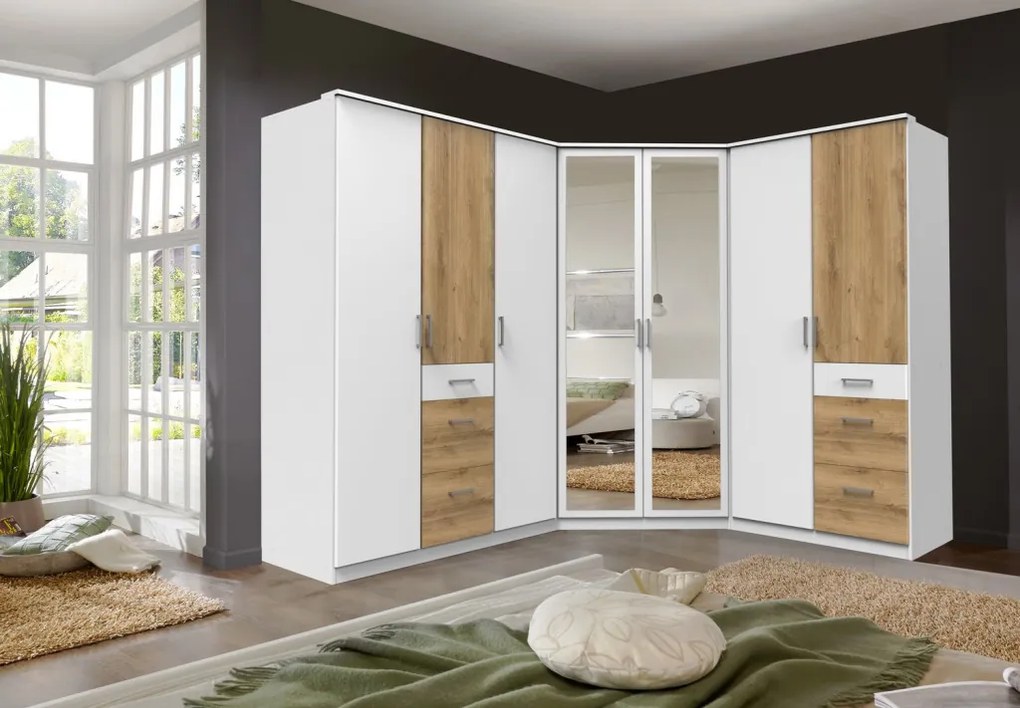 Šatníková skriňa bez zrkadla Click, 91 cm, biela/doskový dub