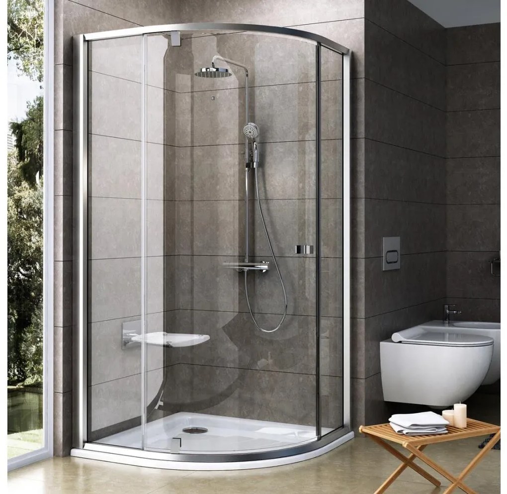 Ravak 37677U00Z1 - trojdielny štvrťkruhový sprchový kút PIVOT 90x90 cm satin