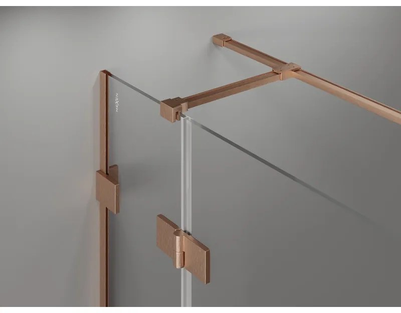 Mexen Lunar T, sklopný pravý sprchový kút 140 x 70 cm, 8mm číre sklo, profil medená matná, 834T-140-070-65-00-P