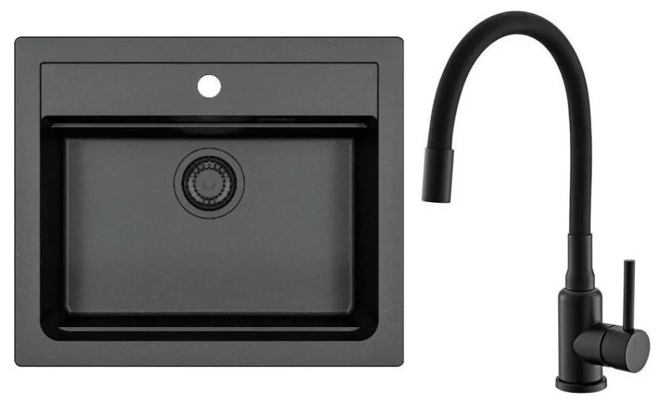 ALVEUS SETA23228 - Kuchynský drez ATROX+drezová batéria MINTAS 34cm granit/čierna