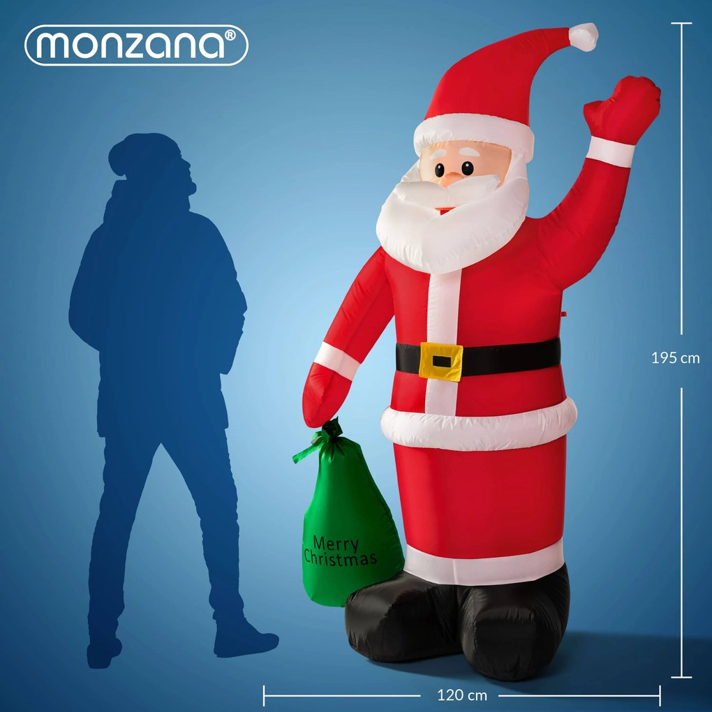 Monzana Nafukovací Dedo Mráz osvetlený, 180 cm, červená