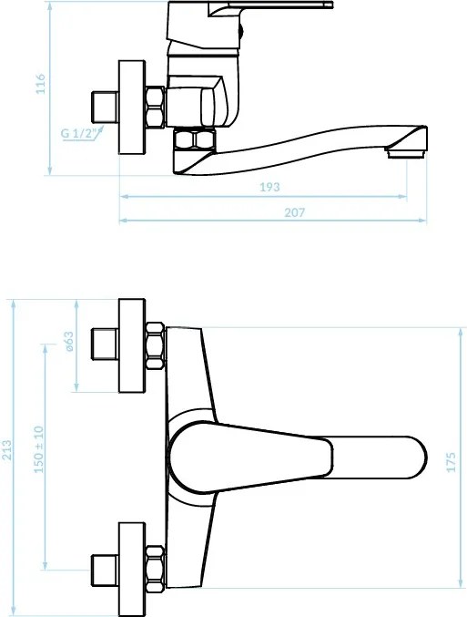 Kuchinox Luga, nástenná umývadlová/drezová batéria L-193, chrómová, LAV-BQL_050D