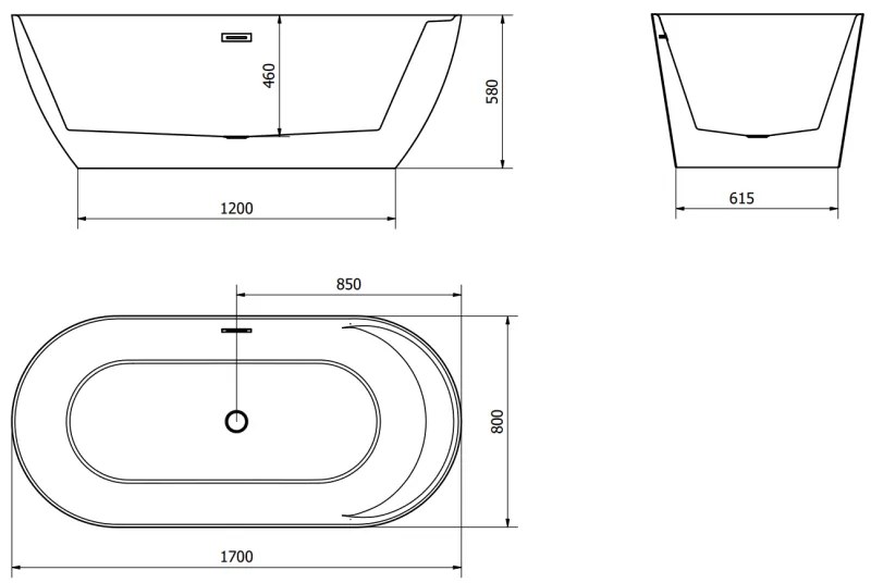 Mexen Laura, voľne stojaca vaňa 170 x 80 cm + chrómová zátka a sifón automat, biela, 53401708000