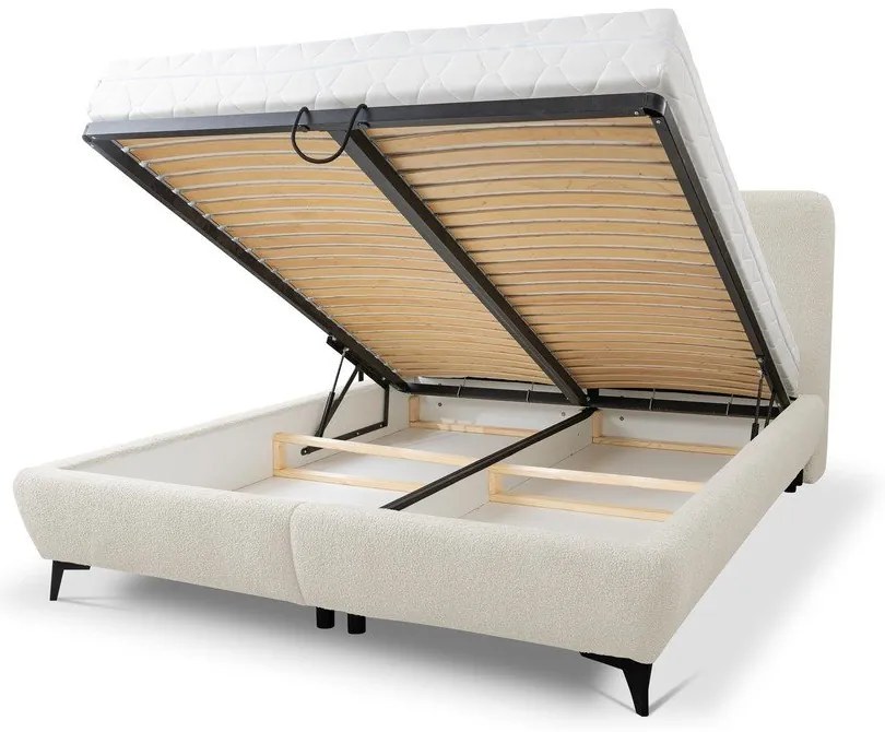 Béžová čalúnená dvojlôžková posteľ s úložným priestorom s roštom 160x200 cm Makapu – Makamii