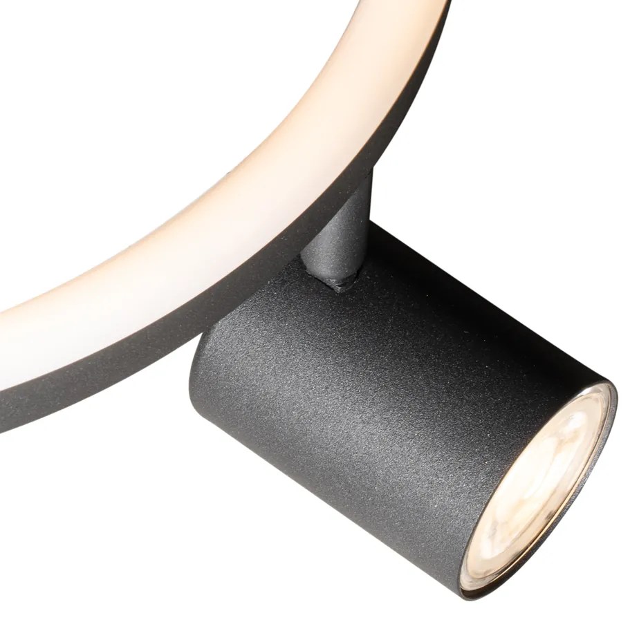 Stropný reflektor čierny GU10 50mm 3-svetelný okrúhly vrátane podsvietenia - Back Up