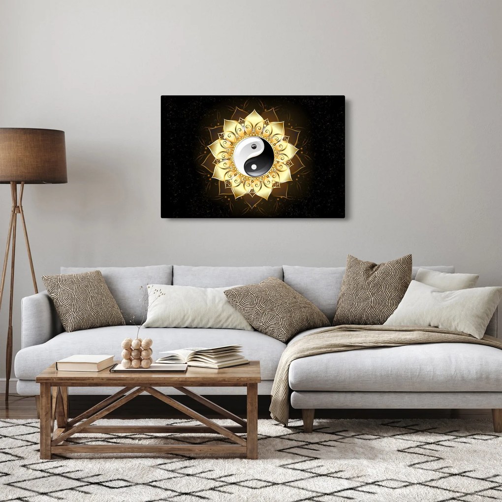 Obraz - Zlatý Yin-Yang (90x60 cm)