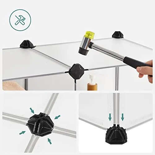 Plastový regál, zásuvný, 6 priehradiek, biela farba,93x93x31cm